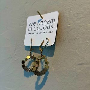 ✨ANTHROPOLOGIE WE DREAM IN COLOUR BRASS FLAT BEAD AND QUARTZ DANGLE EARRINGS